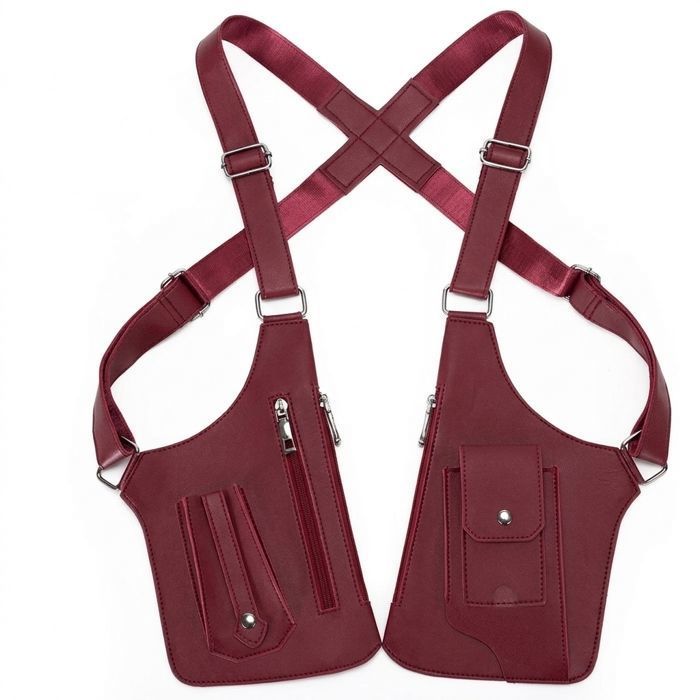 Sac à bandoulière double pour homme sac antivol avec doubles bretelles harnais antivol pour homme en cuir harnais antivol- rouge