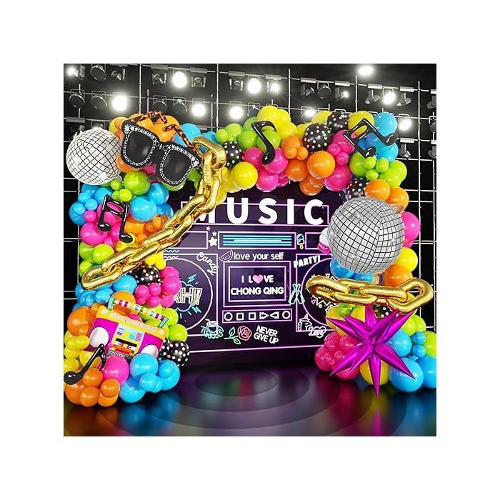 Kit darche de ballons néon pour décorations de fête sur le thème disco 157 ballons avec Rose Vif Jaune Orange e BALLON DECORATIF