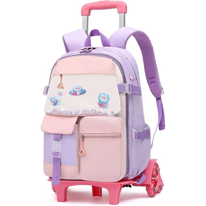 Cartable à roulettes 44x20x32cm sac à dos étudiant à roulettes et - Jucnuz - trolley amovible avec 6 roues cartable pour fille gra