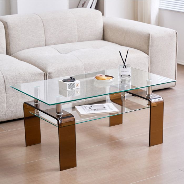 Table basse SENVIRO en verre trempe design contemporain 100 x 55 x 45 cm transparent
