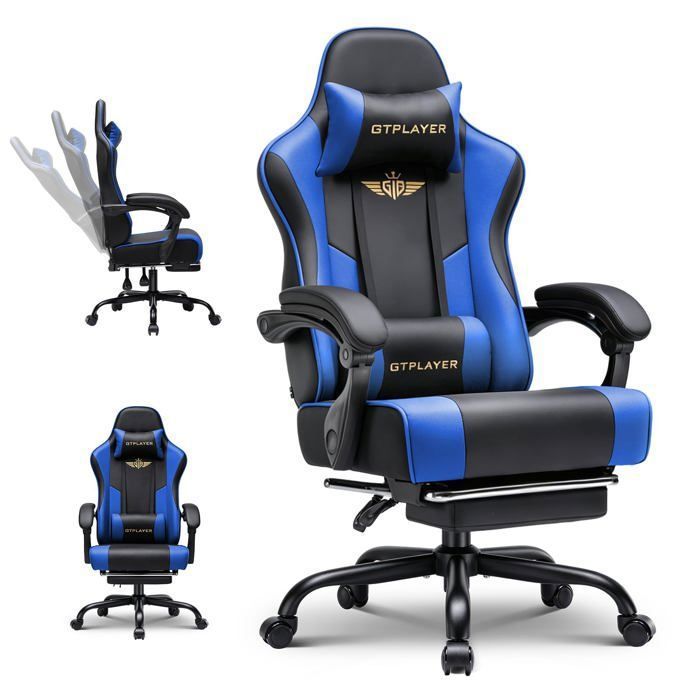 Chaise Gaming Ergonomique avec Repose Pieds Appui Tête et Support Lombaire Réglables Rembourrée Capacité 180 kg - vue 6
