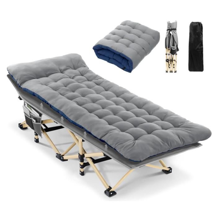 lit de Camp avec Matelas pour Adultes 71/81cm lit de Camp Pliable 1 Personne Charge Jusqu 188 cm x 71 cm x 37 cm Gris + Gri