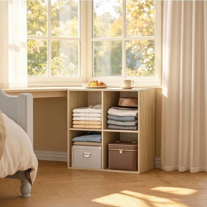 Bibliothèque 4 cases ouverte en bois d’ingénierie décor chêne étagère de rangement compacte 60 x 29 5 x 60 cm