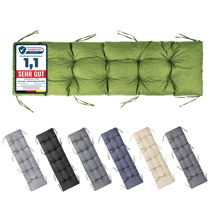 Garronda Coussin de Banc Matelassé Extérieur 180x50 cm Imperméable Épais 10 cm avec Cordons GD-0219 Vert