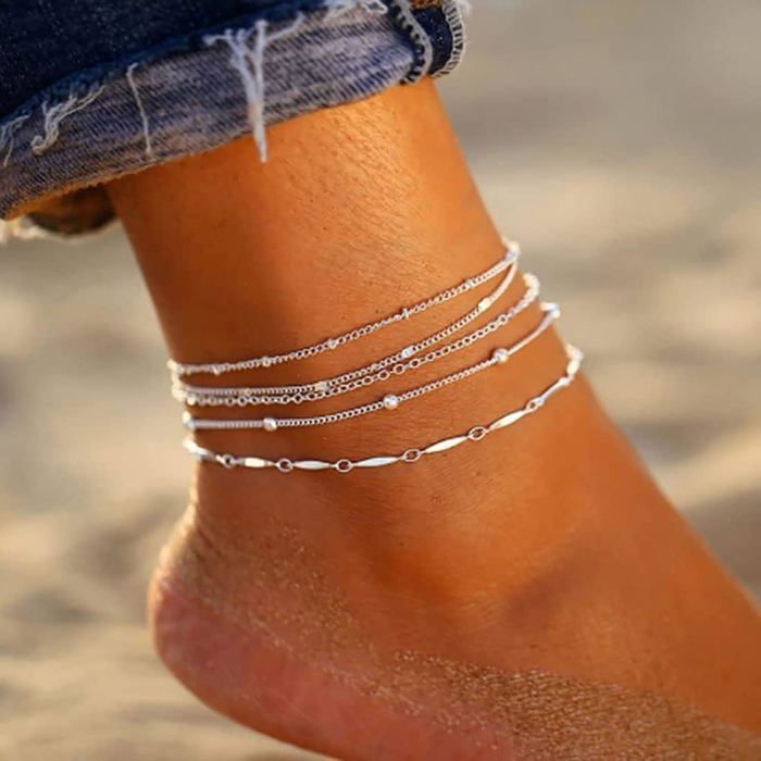 4Pcs Bohème Plage Chaîne De Pied Perles DArgent Chaîne De Pied DÉté Accessoires Pour Femmes Et Filles Bijoux[CA57]