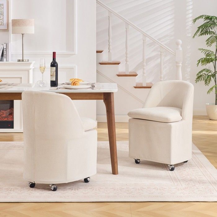 Lot De 2 Chaises Beige Chenille 53x53.5x78.5cm Roulettes Housse Amovible Sans Accoudoirs Cuisine Salle À Manger Coiffeuse Sans Table Lot De 2 Chaises Beige Chenille 53x53.5x78.5cm Roulettes Housse Amovible Sans Accoudoirs Cuisine Salle À Manger Coiffeuse Sans Table