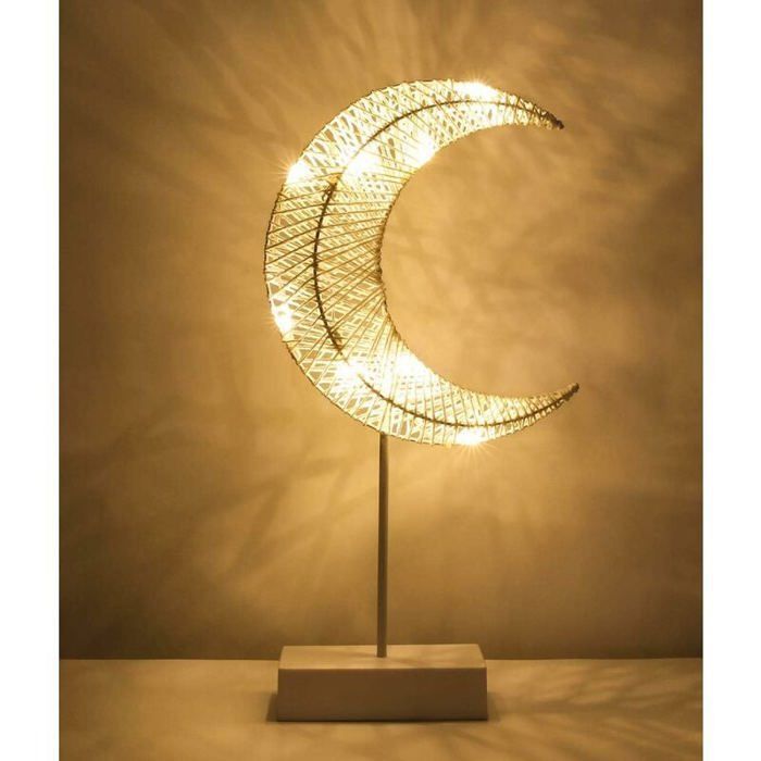 Veilleuse pour enfants Lampe de Bureau Décorative Alimenté par Pile Lampe de Chevet LED en Forme de Lune Éclairage de Nuit