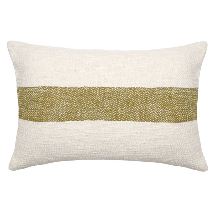 Housse de coussin rectangulaire en chambray à bande centrale Kaki 40x60 cm Housse de coussin rectangulaire en chambray à bande centrale Kaki 40x60 cm