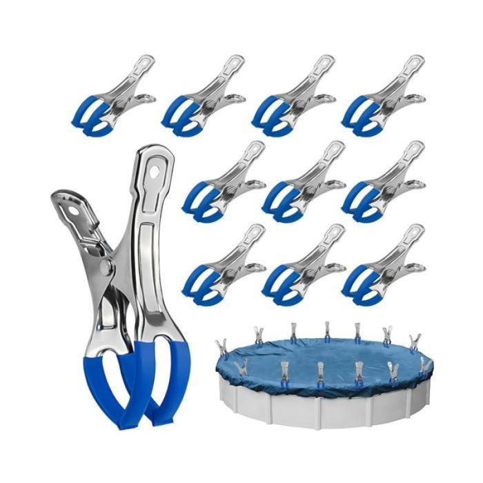 10 Pinces de Fixation pour Bâche de Piscine en Acier Inoxydable Pinces pour Protection Piscines Hors Sol Clips à Forte Tens BACHE