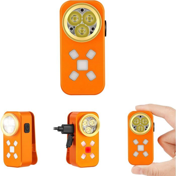 Lampe de Poche à Clip 500LM avec 10 Modes Étanche Mini Orange Lampe Torche à Clip Lampe Poche LED Rechargeable Lampe Running