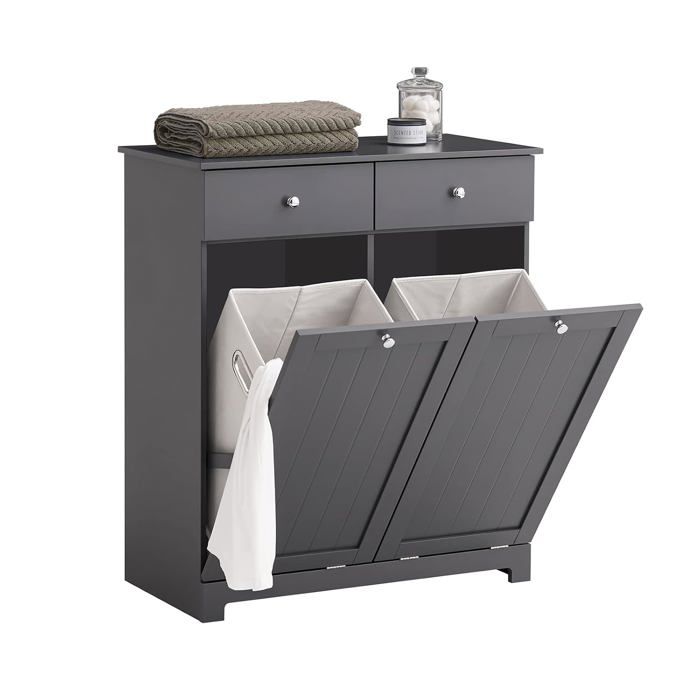 Meuble Salle de Bain 2 Paniers Linge Tri Commode Buanderie Tiroirs Armoire Rangement Scandinave 78x38x90cm Gris foncé