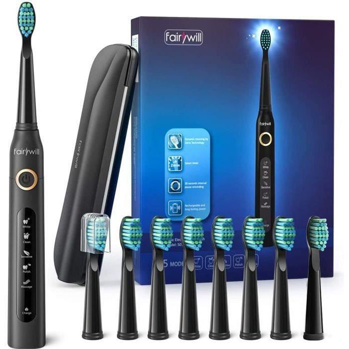 Brosse à Dents électrique Rechargeable Avec 4 Ou 8 Têtes Souples - 5 Modes, Minuterie - Noir, Rose, Blanc