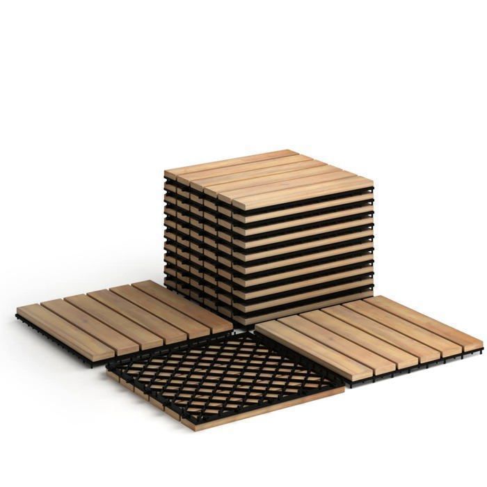 Lot de 10 Dalles de Terrasse Clipsable 30 x 30 CM COSTWAY-en Bois d ...