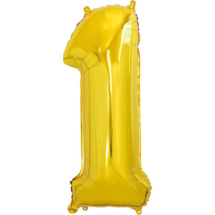Ballon Chiffre 1 Géant Or 101cm - Décoration Anniversaire Baby Shower Hélium