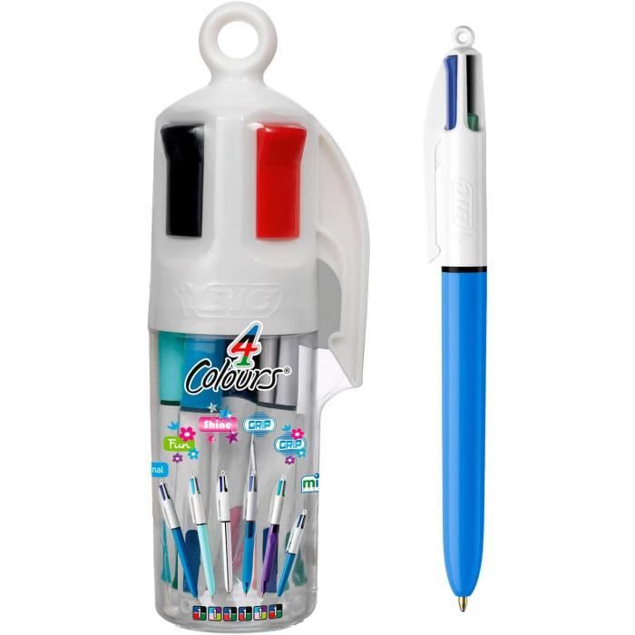 Lot Stylos Multicolores Bureau BIC 4 Couleurs Sun Stylos-Bille Rétractables Pointe Moyenne (1,0 Mm) - Encres Fantaisie, Boîte De 12 Stylo En 4 Couleurs