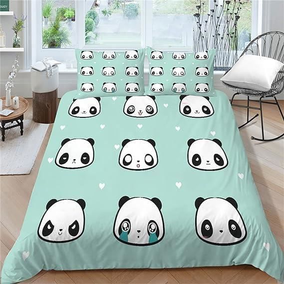 Housse De Couette Enfant Panda 120x150cm - Microfibre Douce - Taie Oreiller 40x60cm - Design 3D Kawaii - Cadeau Anniversaire