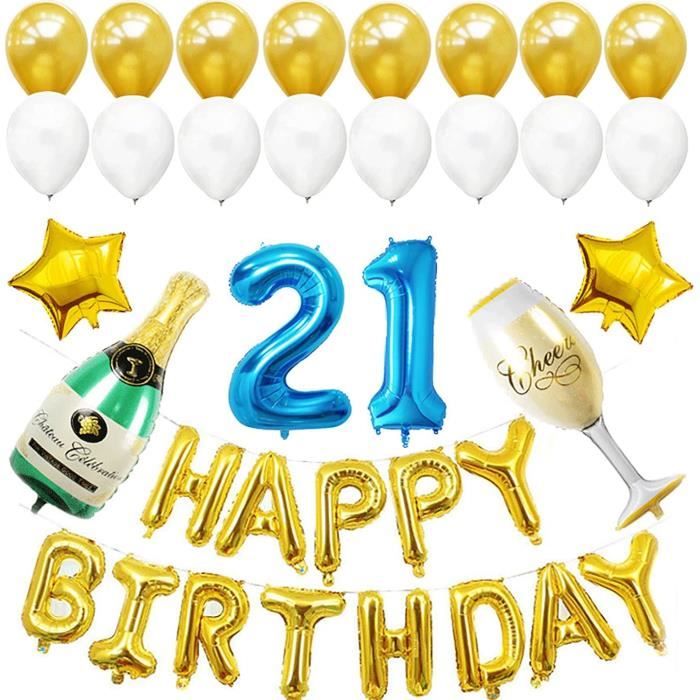 Badge 21e Anniversaire Bleu Et Argent Pailleté Unique Party – 7,5 Cm Pour Invité D'honneur