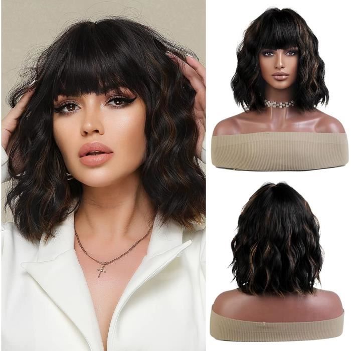 Noir Highlight Perruques Pour Femmes Bob Perruque Courte Ondul e