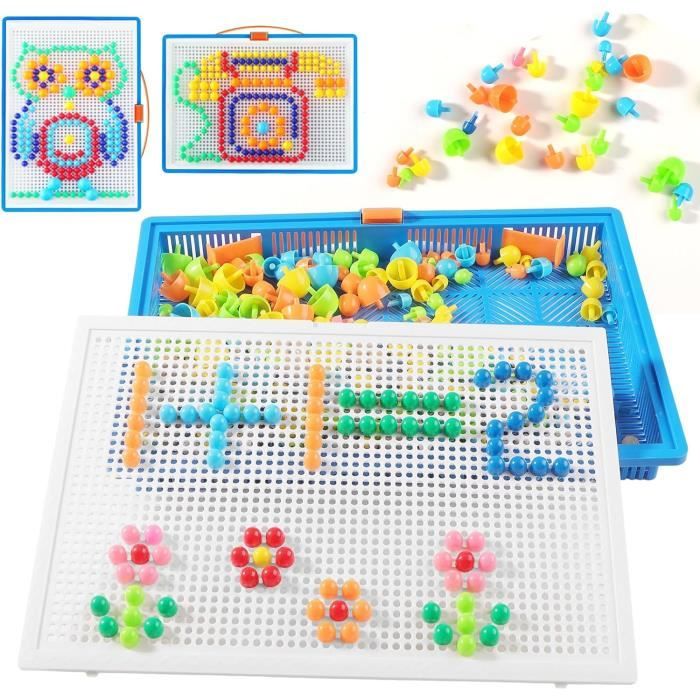 KingYH Jeu De Mosaïque 350 Clous Champignons – Blocs 3D Créatifs – Boîte De Rangement – Cadeau Anniversaire / Noël – Dès 2 Ans