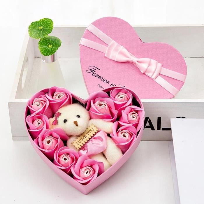 Rose Bouquet Savon Fleur Artificielle en forme de cœur boîte cadeaux St Valentin Neuf