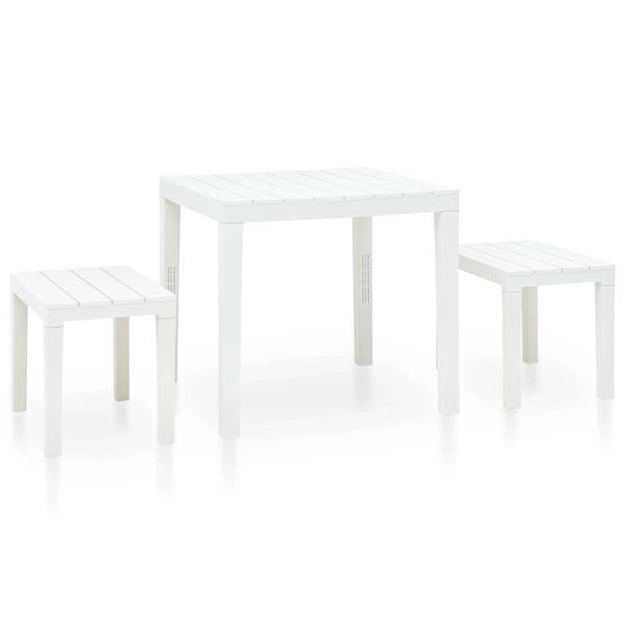 ensemble table et bancs de jardin en plastique blanc - marque - modèle - résistant aux intempéries