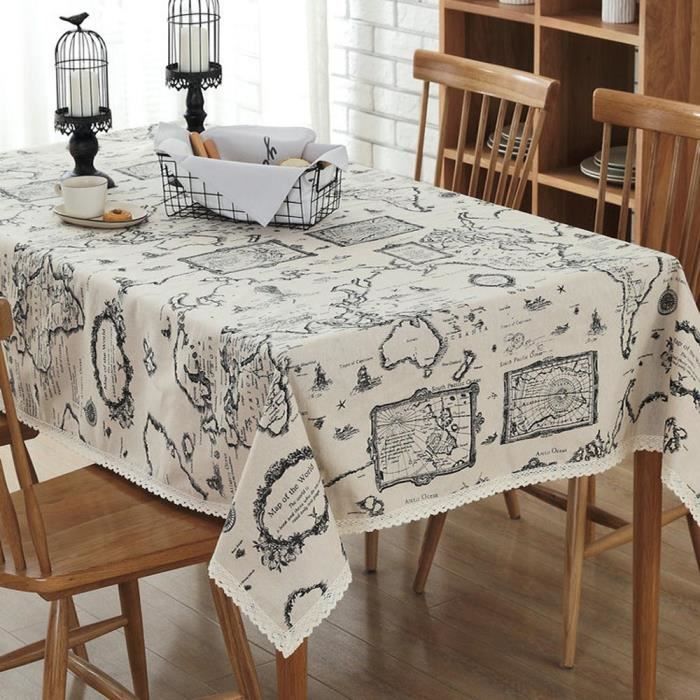 Nappe De Lin En Coton Rectangulaire Retro Toile De Table Imprimee 140 250cm Achat Vente Nappe De Table Cdiscount