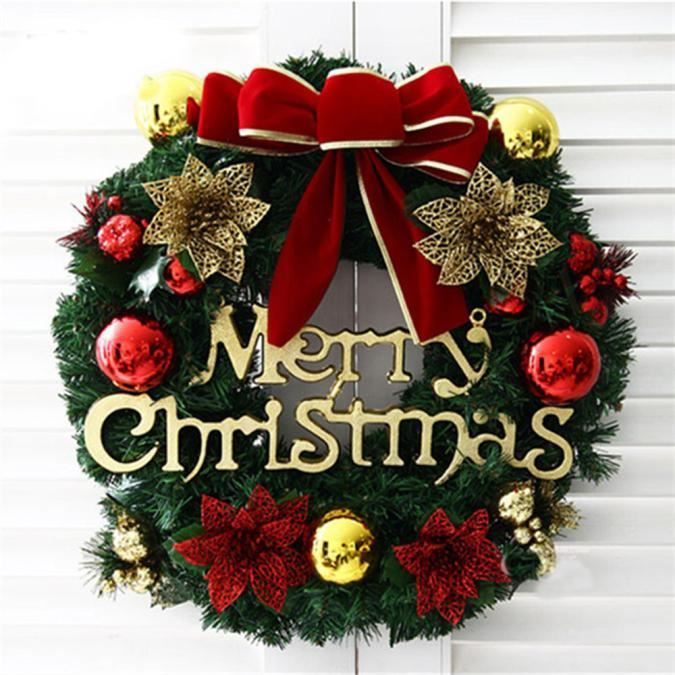 Joyeux Fete De Noel Poinsettia Couronne De Pin Porte Mur Garland