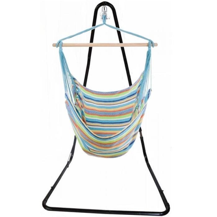 Ensemble Support Hamac Chaise Siege Suspendu Bleu A Motif Support De Hamac Pied De Hamac Achat Vente Hamac Ensemble Support Hamac Cha Cdiscount