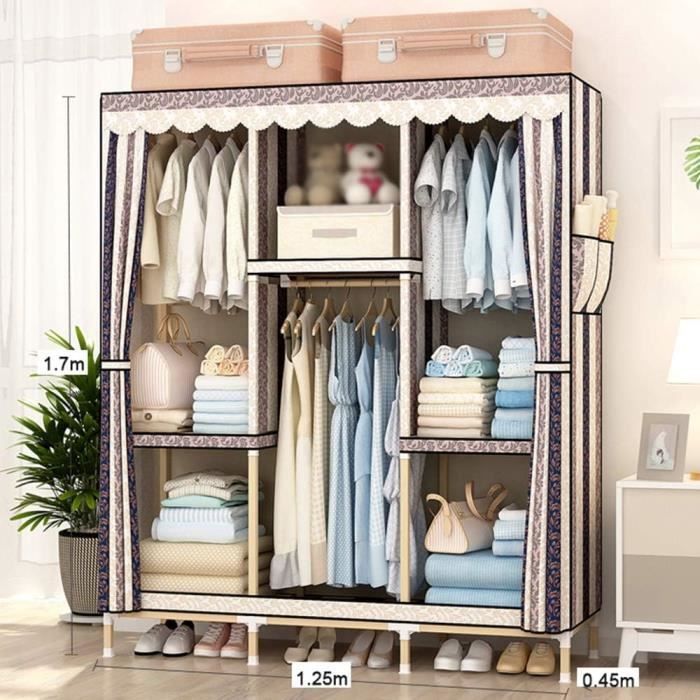 Wardrobe Armoire en Tissu, Armoire en Bois Massif, Armoire De Rangement
