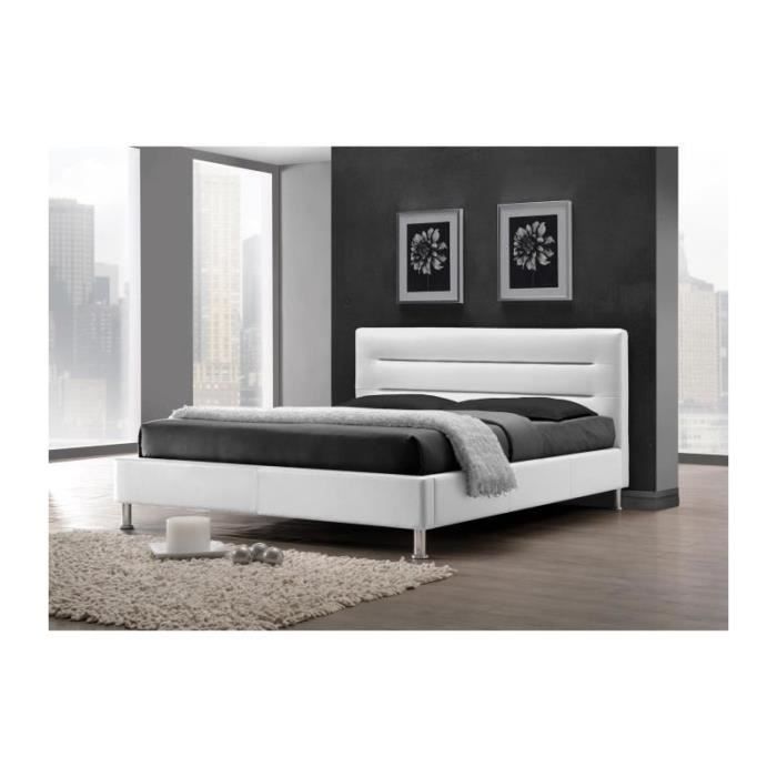 Lit adulte design FENIX blanc + sommier. Couchage ...