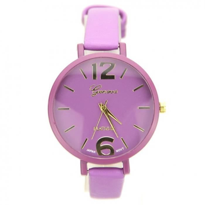 Montre femme Bracelet fin Geneva pas chère Violet Analogique
