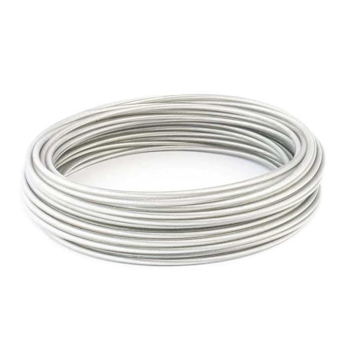 50m PVC cable acier 4mm transparent couleur 1x19 gaine corde de foresterie  galvanisé avec revetement en polymere - Cdiscount Bricolage