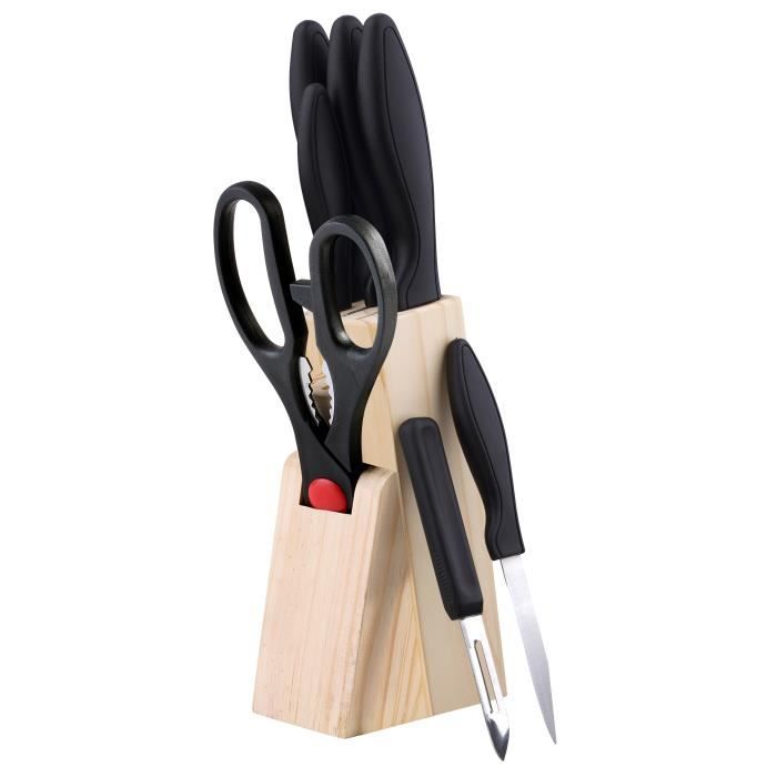 Renberg dresde – Set de 5 couteaux + ciseaux + éplucheur + Tacoma, couleur noir