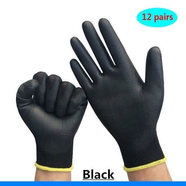 Lot de 12 paires de gants de travail en nylon avec revêtement PU Noir Taille ...