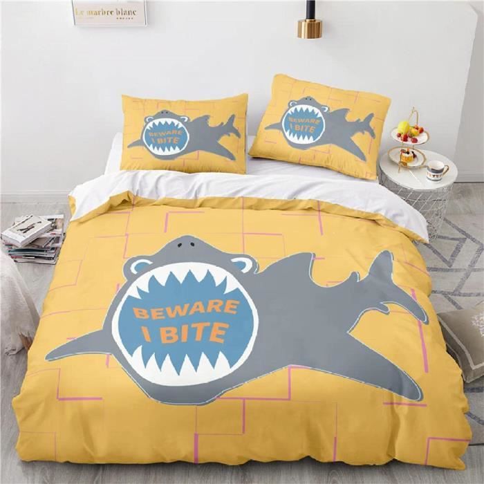 Housse De Couette Avec 2 Taie Oreiller Bebe Requin Housse De Couette Enfant 3 Pieces 2x240cm 135 Cdiscount Maison