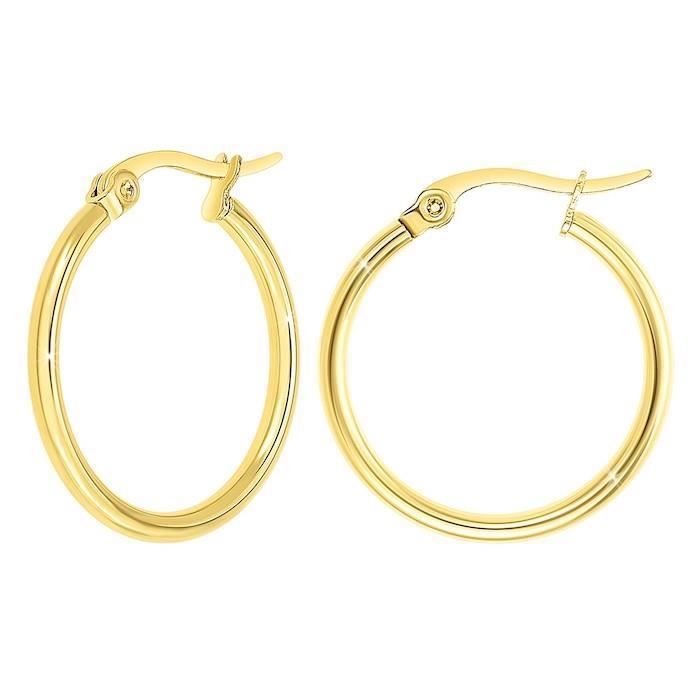 Boucles dOreilles - Femme - Créoles - Jonc - Lisse - 18 mm - Acier Chirurgical - Doré à lOr Fin - 14 Carats