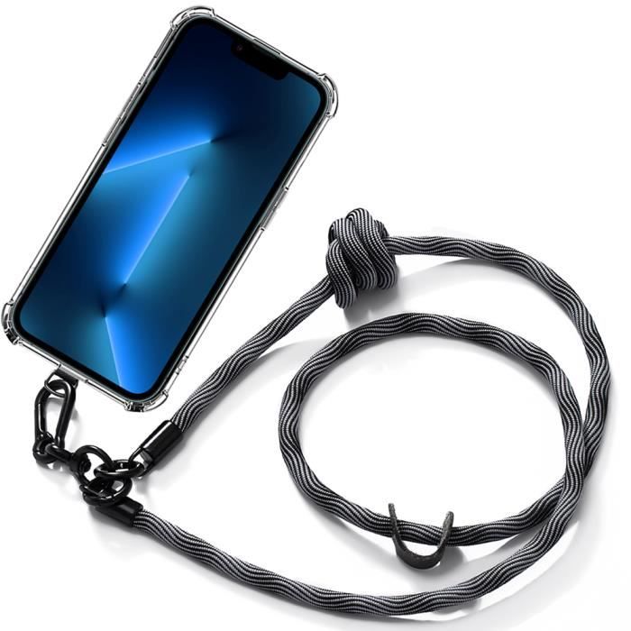 Coque Cordon pour iPhone 13 Pro Max Protection Transparente Antichoc avec  Cordon Amovible Gris