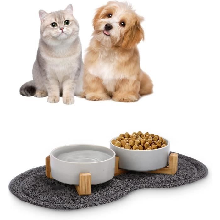 Meilleurs prix pour Gamelle Chat Caldion 2x400ML Gamelle Chat Chien Ceramique Bol Chat AVCE Support Tapis Antidérapant pour Chat Chien Gris