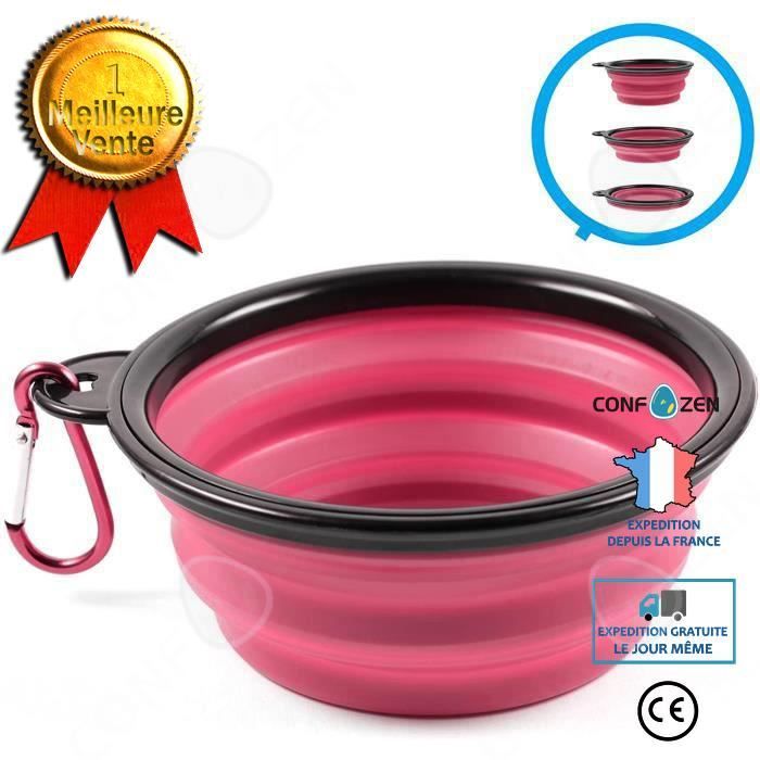 Meilleurs prix pour CONFO Gamelles et distributeurs pour chiens Bol en Silicone Pliable en Rose, Bol de Voyage pour Chiens et Chats avec Mousqueto