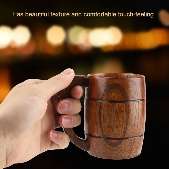 Tasse En Bois Naturel Grande Capacité - Style Rétro Pour Bière, Thé, Lait - Neuf