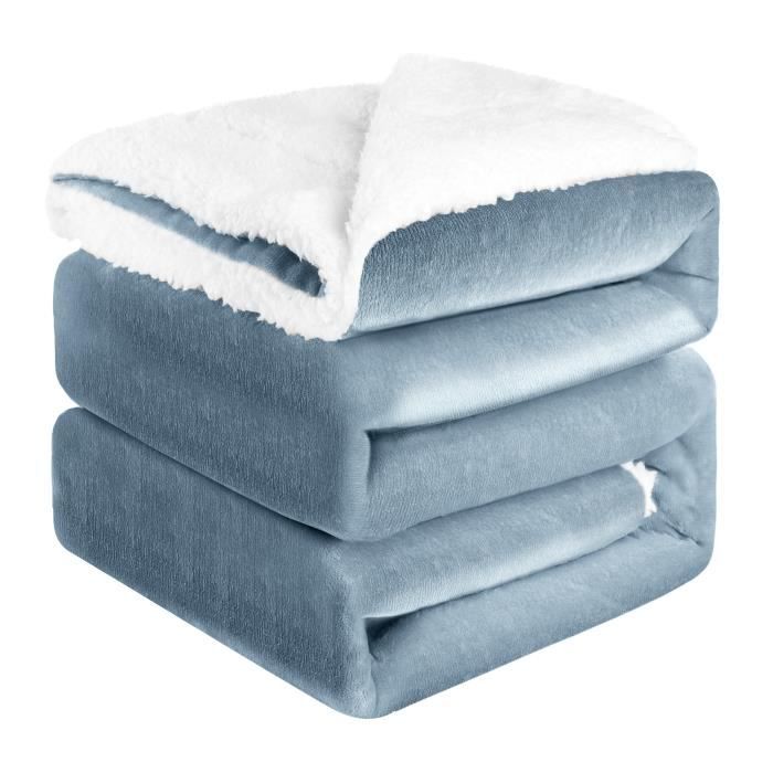 DIKI Couverture polaire Sherpa 200 x 230 cm — Polyester doux réversible gris/blanc
