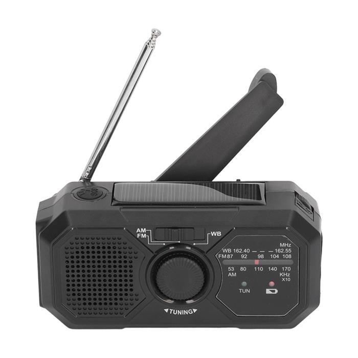 Radio D'Urgence à Manivelle QAUYYW 37000 MWh Solaire - NOAA AM FM, Lampe Torche, Chargeur Téléphone Et Alarme SOS