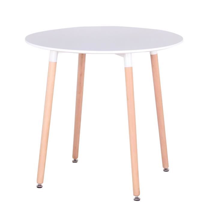 Petite table ronde scandinave avec pieds bois et plateau blanc 