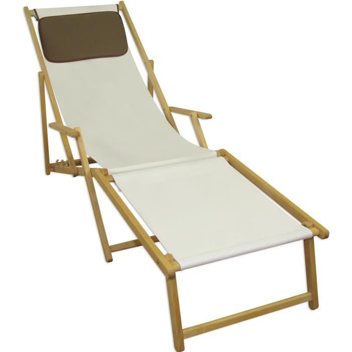 chaise longue de jardin blanche, chilienne, bain de soleil pliant, repose-pieds, oreiller 10-303nfkd