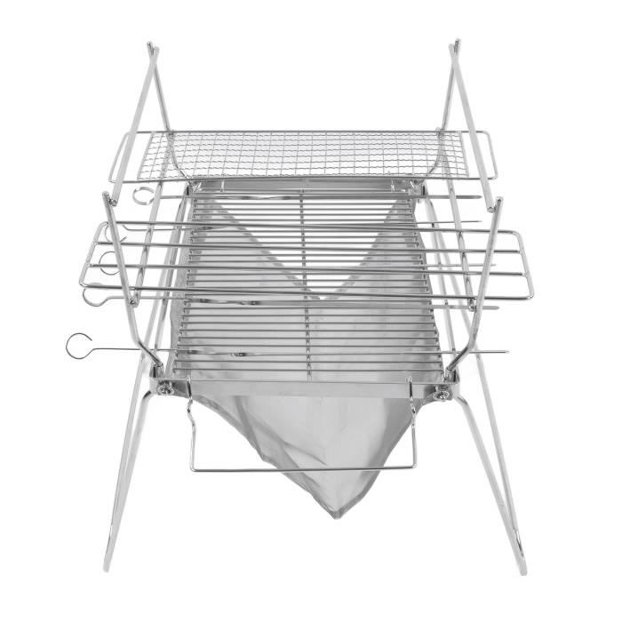 KAHEIGN Foyer De Camp Pliable – Barbecue En Inox 430/304 – Hauteur Réglable – Avec Boîte Et Sac De Transport – Idéal Camping