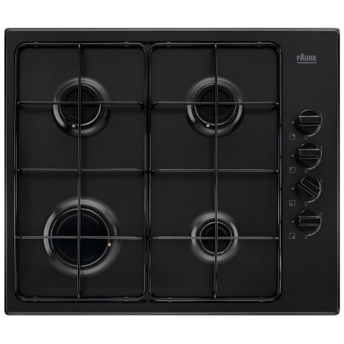 FAURE FGH62414BA - Plaque de cuisson gaz - 4 foyers - 8000W - L55 x P47 x H4,3cm - Noir