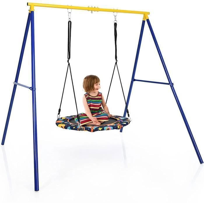 GOPLUS Portique de Balançoire en Forme ACharge 150KGCadre Support de Balançoire avec 3 CrochetsCouvercles de PiedsPiquets de