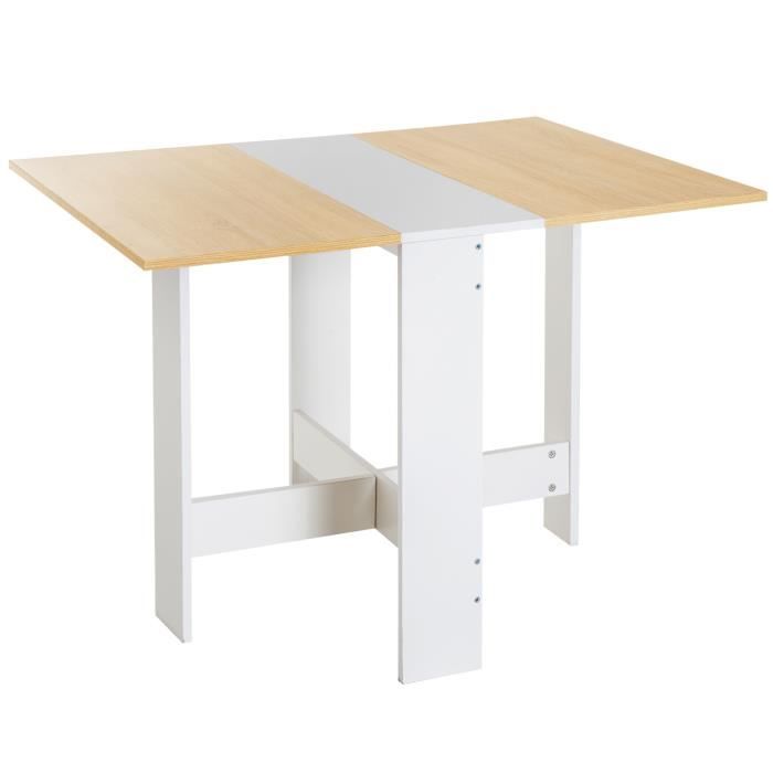 table de cuisine pliable - homcom - chêne blanc - 103l x 76l x 74h cm - contemporain - design