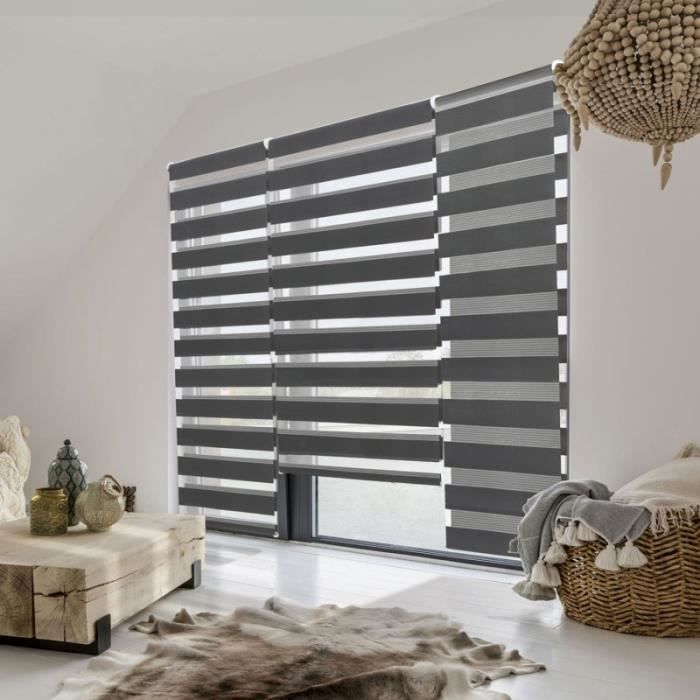 Store Enrouleur Zébré Jour Nuit 90 X 170 Cm Gris
