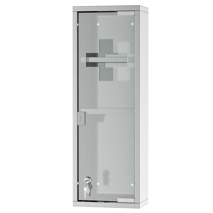 Armoire à pharmacie - kleankin - 2 étagères 3 niveaux porte verre trempé symbole croix - inox - 20x12x58cm - argent